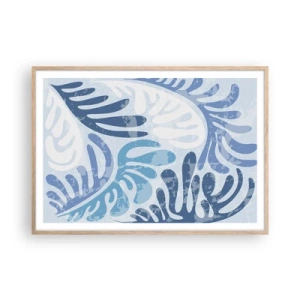 Poster in einem Rahmen aus heller Eiche - Blaue Farne - 100x70 cm