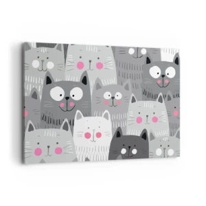 Bild auf Leinwand - Leinwandbild - Ein lustiges Muster mit Katzen in Grautönen - 120x80cm - Katzenwelt - Moderne Wanddekoration für Wohnzimmer und Schlafzimmer ARTTOR