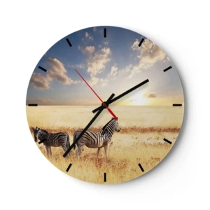 Wanduhr - Glasuhr - Zebras in der Savanne bei Sonnenuntergang - 30x30cm - Geh weg, sei nicht in Frieden - Moderne Wanddekoration für Wohnzimmer, Küche und Schlafzimmer ARTTOR