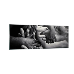 Glasbild - Bild auf glas - Schwarze und weiße Hände verschiedener Generationen - 140x50cm - Mensch sein - Moderne Wanddekoration für Wohnzimmer und Schlafzimmer ARTTOR