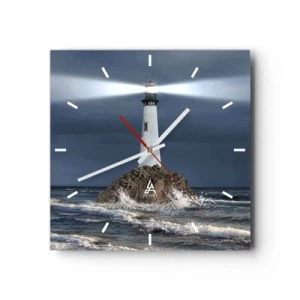 Wanduhr - Glasuhr - Ein Leuchtturm auf einem Felsen, umgeben von stürmischer See - 30x30cm - Hier... hier... hier! - Moderne Wanddekoration für Wohnzimmer und Schlafzimmer ARTTOR