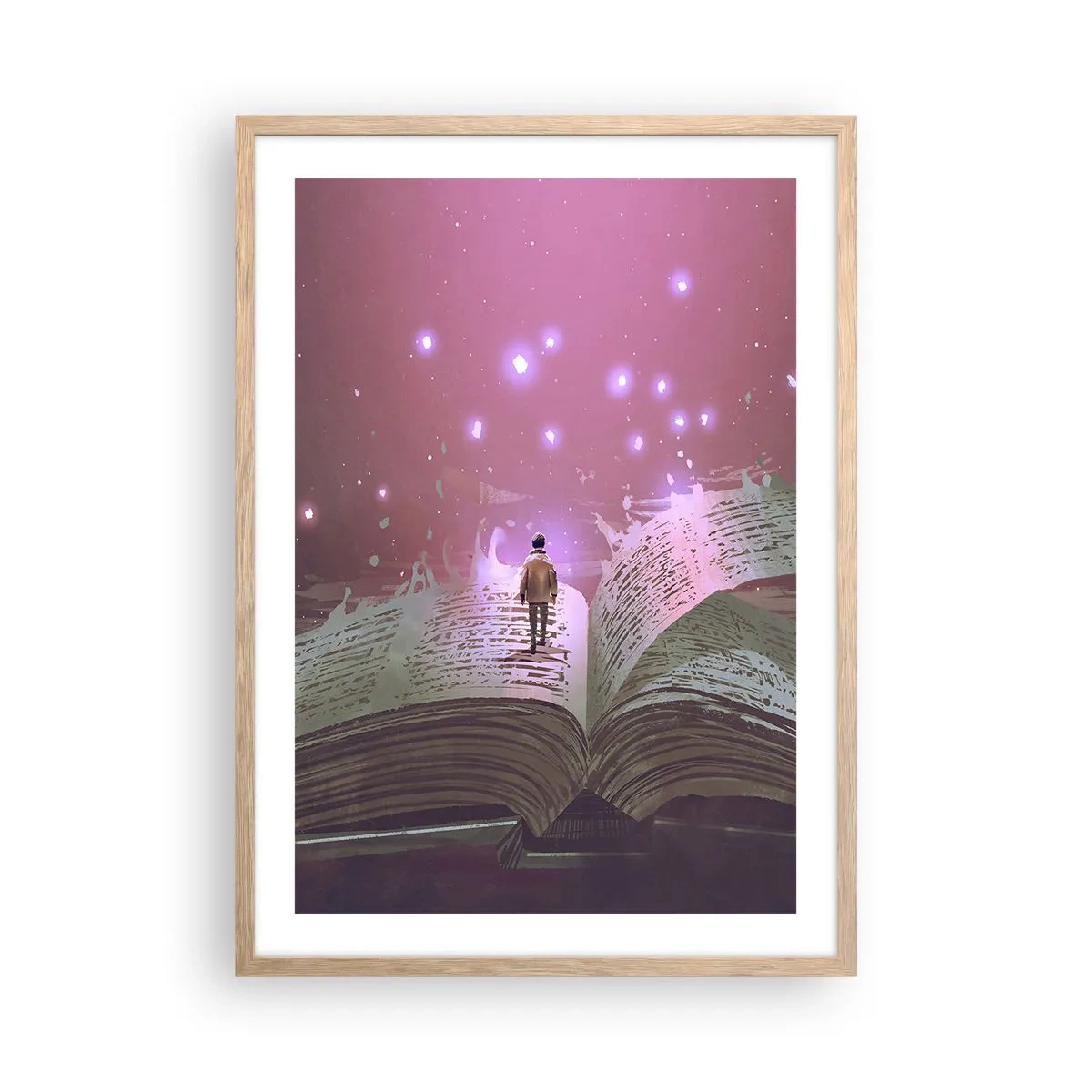 Poster in einem Rahmen aus heller Eiche - Einladung in eine andere Welt - lesen Sie! - 50x70 cm