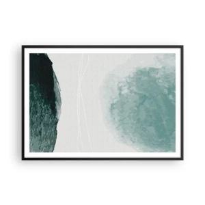 Poster in einem schwarzem Rahmen - Eine zarte abstrakte Komposition in Grüntönen mit subtilen Formen auf hellem Hintergrund. - 100x70cm - Begegnung mit Nebel - Moderne Wanddekoration für Wohnzimmer und Schlafzimmer ARTTOR