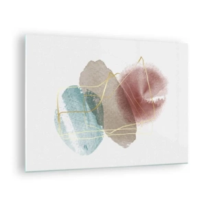 Glasbild - Bild auf glas - Abstrakte Aquarellspritzer und goldene Linien - 70x50cm - Korallen des Weltraums - Moderne Wanddekoration für Wohnzimmer und Schlafzimmer ARTTOR