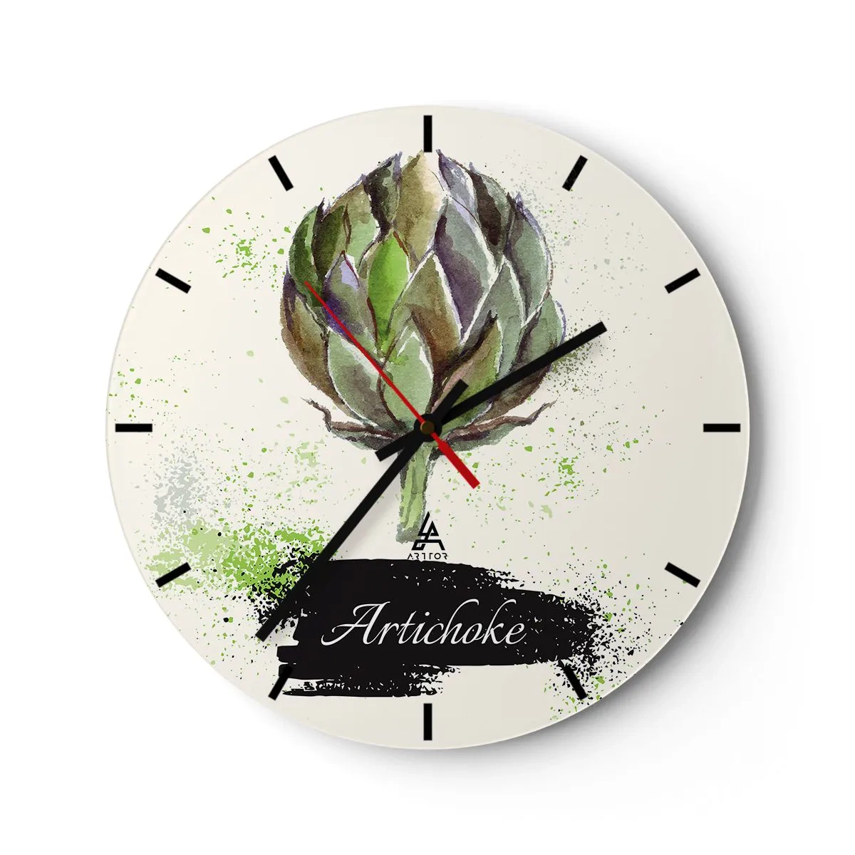 Wanduhr - Glasuhr - Aquarell Artischocke auf hellem Hintergrund - 30x30cm - Eviva-Gemüse! - Moderne Wanddekoration für Wohnzimmer, Küche und Schlafzimmer ARTTOR