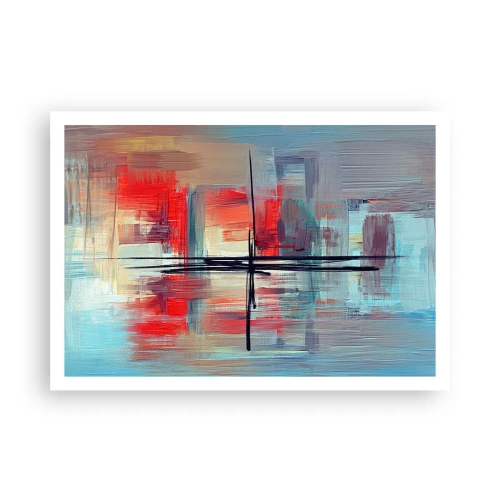 Poster - Eine abstrakte Komposition mit intensiven Farben, Linien und geometrischen Formen. - 100x70cm - Landschaft in einer unbekannten Dimension - Moderne Wanddekoration für Wohnzimmer und Schlafzimmer ARTTOR