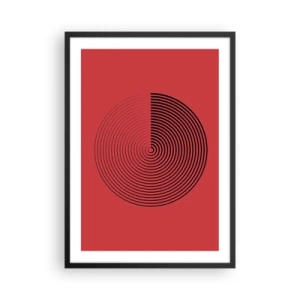 Poster in einem schwarzem Rahmen - Geometrische Spirale auf rotem Hintergrund im minimalistischen Stil - 50x70cm - Kreisbewegung - Moderne Wanddekoration für Wohnzimmer und Schlafzimmer ARTTOR