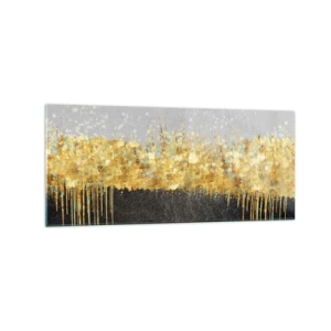 Glasbild - Bild auf glas - Abstrakte Komposition in Gold- und Schwarztönen - 120x50cm - Nach innen und nach oben - Moderne Wanddekoration für Wohnzimmer und Schlafzimmer ARTTOR