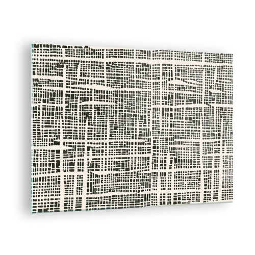 Glasbild - Bild auf glas - Eine schwarz-weiße Abstraktion, die einem Punktraster ähnelt. - 70x50cm - Gewebte Komposition - Moderne Wanddekoration für Wohnzimmer und Schlafzimmer ARTTOR