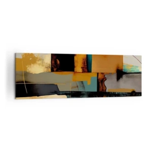 Bild auf Leinwand - Leinwandbild - Abstrakte Komposition mit goldenen und türkisfarbenen Elementen - 160x50cm - Abstraktion – Licht und Schatten - Moderne Wanddekoration für Wohnzimmer und Schlafzimmer ARTTOR