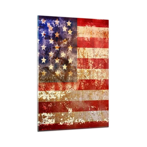 Glasbild - Bild auf glas - Stilisierte US-Flagge mit gealtertem Effekt - 80x120cm - Ruhm verblasst nicht - Moderne Wanddekoration für Wohnzimmer und Schlafzimmer ARTTOR