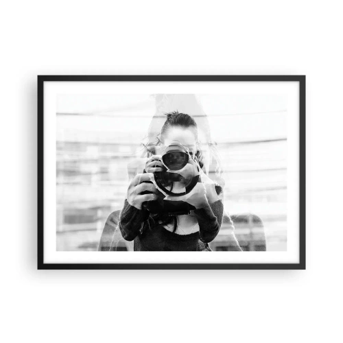 Poster in einem schwarzem Rahmen - Schwarz-Weiß-Doppelbelichtungsporträt eines Fotografen - 70x50cm - Schöpfer und Material - Moderne Wanddekoration für Wohnzimmer und Schlafzimmer ARTTOR