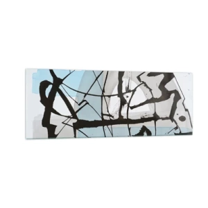 Glasbild - Bild auf glas - Abstrakte Linien und Formen in Blau und Schwarz - 140x50cm - Trotzdem blau - Moderne Wanddekoration für Wohnzimmer und Schlafzimmer ARTTOR