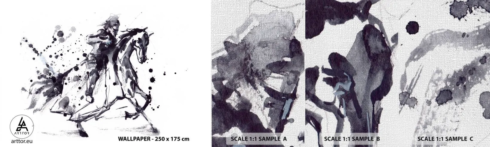 Fototapeten Muster Premium Canvas - Schwarzer Ritter - Abstraktion, Ritter zu Pferd, Ritterrüstung - 100x30 cm