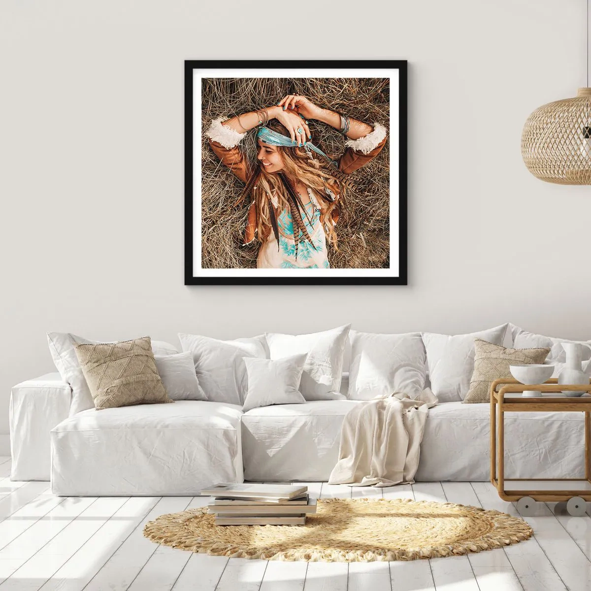 Poster in einem schwarzem Rahmen - Auf dem Weg in den Sommer der Liebe - 40x40 cm