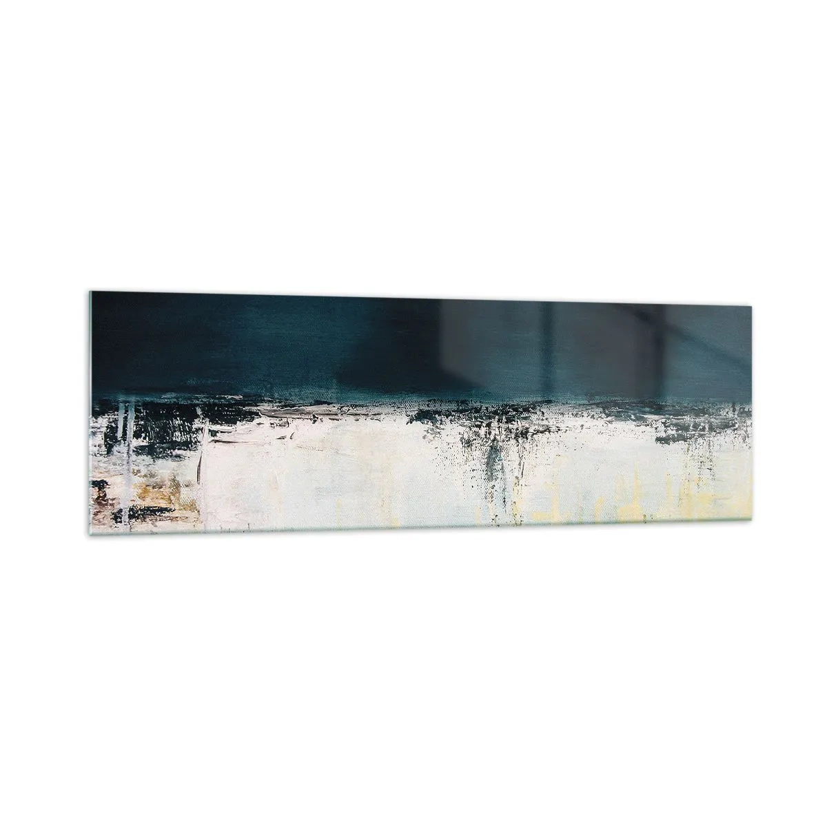 Glasbild - Bild auf glas - Abstrakte horizontale Komposition in Marineblau- und Weißtönen - 160x50cm - Horizontale Komposition - Moderne Wanddekoration für Wohnzimmer und Schlafzimmer ARTTOR