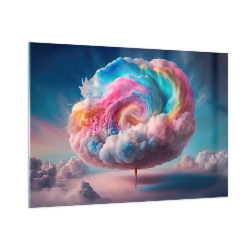 Glasbild - Bild auf glas - Eine fantasievolle Wolke in Pastellfarben, die an Zuckerwatte erinnert. - 100x70cm - Traum von einem Vergnügungspark - Moderne Wanddekoration für Wohnzimmer und Schlafzimmer ARTTOR