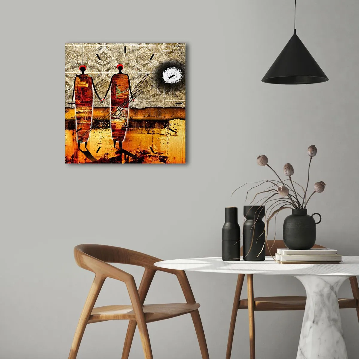 Wanduhr - Glasuhr - Ethnische Zusammensetzung in den Farben Afrikas - 40x40 cm