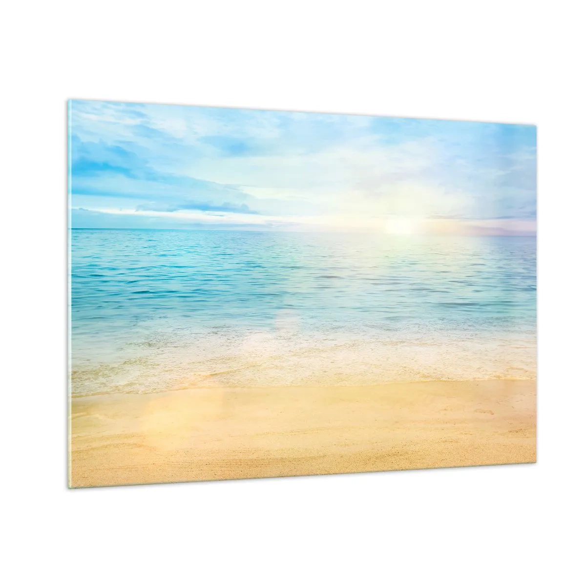 Glasbild - Bild auf glas - Ein sonniger Strand mit azurblauem Meer und Himmel - 100x70cm - Großes Blau - Moderne Wanddekoration für Wohnzimmer und Schlafzimmer ARTTOR