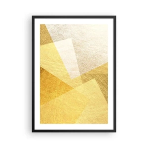 Poster in einem schwarzem Rahmen - Goldene geometrische Abstraktion mit metallischem Effekt - 50x70cm - Geometriewetter - Moderne Wanddekoration für Wohnzimmer und Schlafzimmer ARTTOR