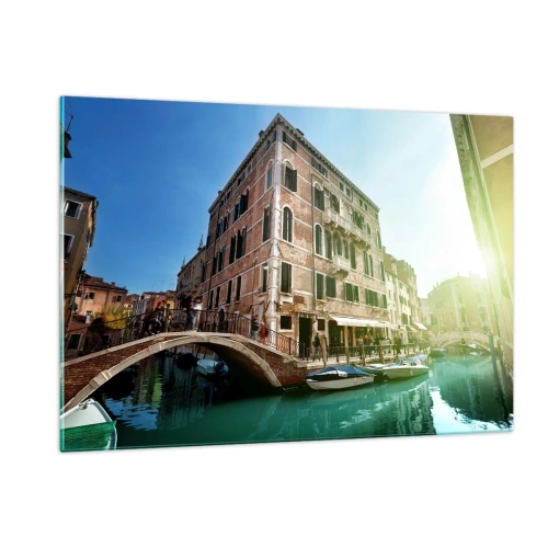 Glasbild - Bild auf glas - Venedig mit Kanal, Brücke und historischen Gebäuden - 120x80cm - Venedig - Amore Mio - Moderne Wanddekoration für Wohnzimmer und Schlafzimmer ARTTOR