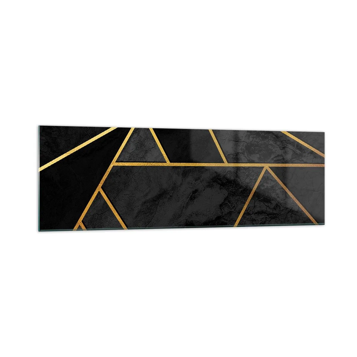Glasbild - Bild auf glas - Geometrisches Goldmuster auf schwarzem Hintergrund - 160x50cm - Dunkelheit und Glanz - Moderne Wanddekoration für Wohnzimmer und Schlafzimmer ARTTOR