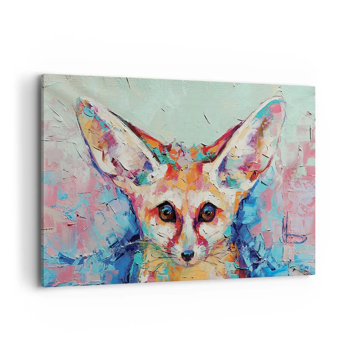 Bild auf Leinwand - Leinwandbild - Ein farbenfrohes Porträt eines Fenneks im Stil der expressiven Malerei. - 120x80cm - Bist du bereit für mich? - Moderne Wanddekoration für Wohnzimmer und Schlafzimmer ARTTOR