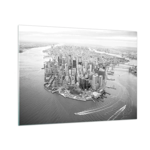 Glasbild - Bild auf glas - Eine Vogelperspektive der Stadt in Schwarzweiß - 70x50cm - Und wie kann es man nicht lieben? - Moderne Wanddekoration für Wohnzimmer und Schlafzimmer ARTTOR