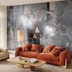 Fototapete Premium Canvas - Überschreibende Reihenfolge der Dreiecke - Abstraktion, Stück, Modernes Muster - 300x210 cm