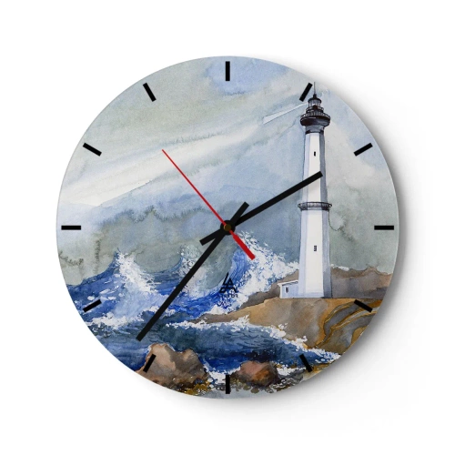 Wanduhr - Glasuhr - Ein Leuchtturm über stürmischer See - 30x30cm - Gegen die Dunkelheit und den Sturm - Moderne Wanddekoration für Wohnzimmer, Küche und Schlafzimmer ARTTOR