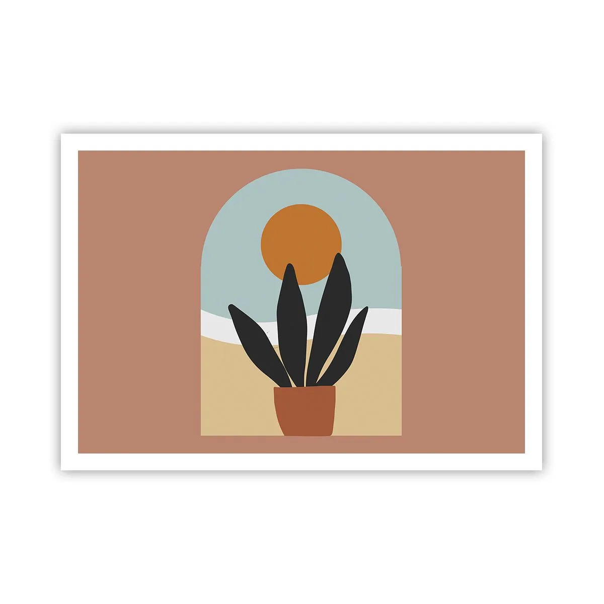 Poster - Eine schwarze Pflanze in einem Topf gegen die Sonne - 100x70cm - Kleine Freuden - Moderne Wanddekoration für Wohnzimmer und Schlafzimmer ARTTOR