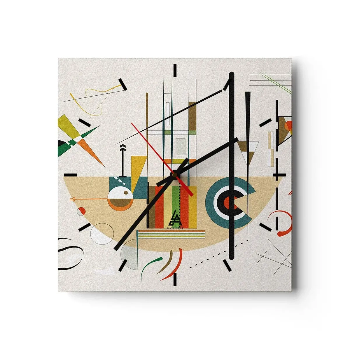 Wanduhr - Glasuhr - Bunte Abstraktion mit geometrischen Formen - 30x30cm - Und die Welt lacht - Moderne Wanddekoration für Wohnzimmer und Schlafzimmer ARTTOR
