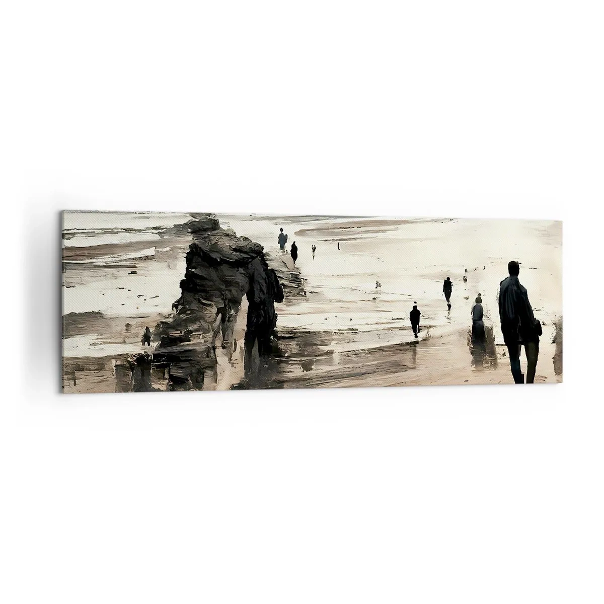 Bild auf Leinwand - Leinwandbild - Strandspaziergänger in friedlicher Landschaft - 160x50cm - Einberufen - Moderne Wanddekoration für Wohnzimmer und Schlafzimmer ARTTOR