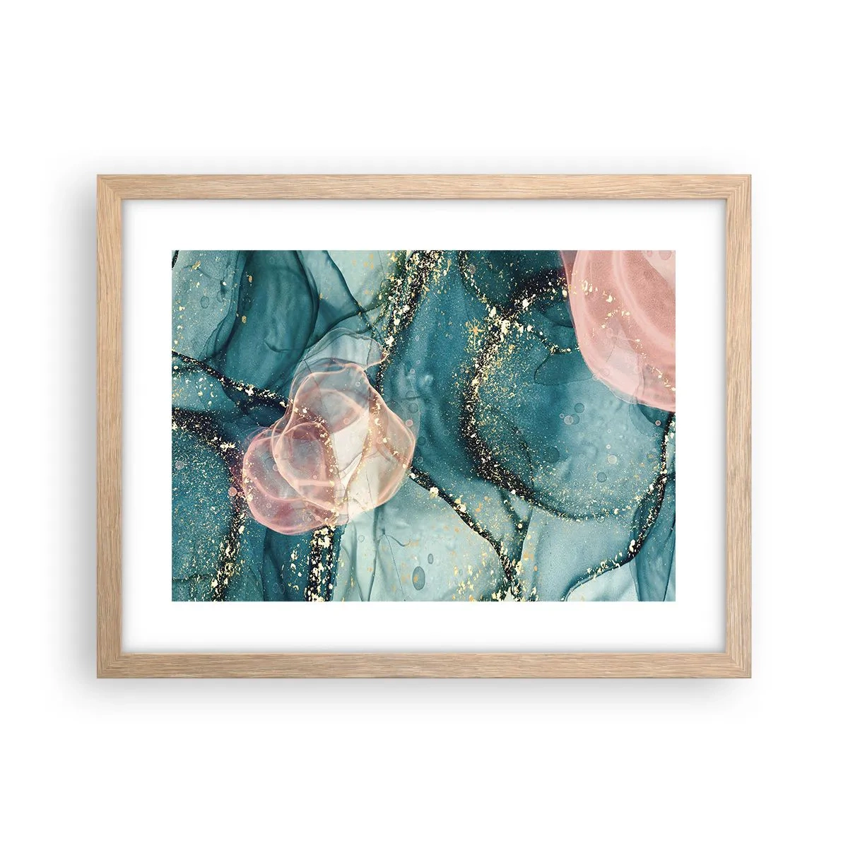 Poster in einem Rahmen aus heller Eiche - Seidenblau, Tüllrosa - 40x30 cm