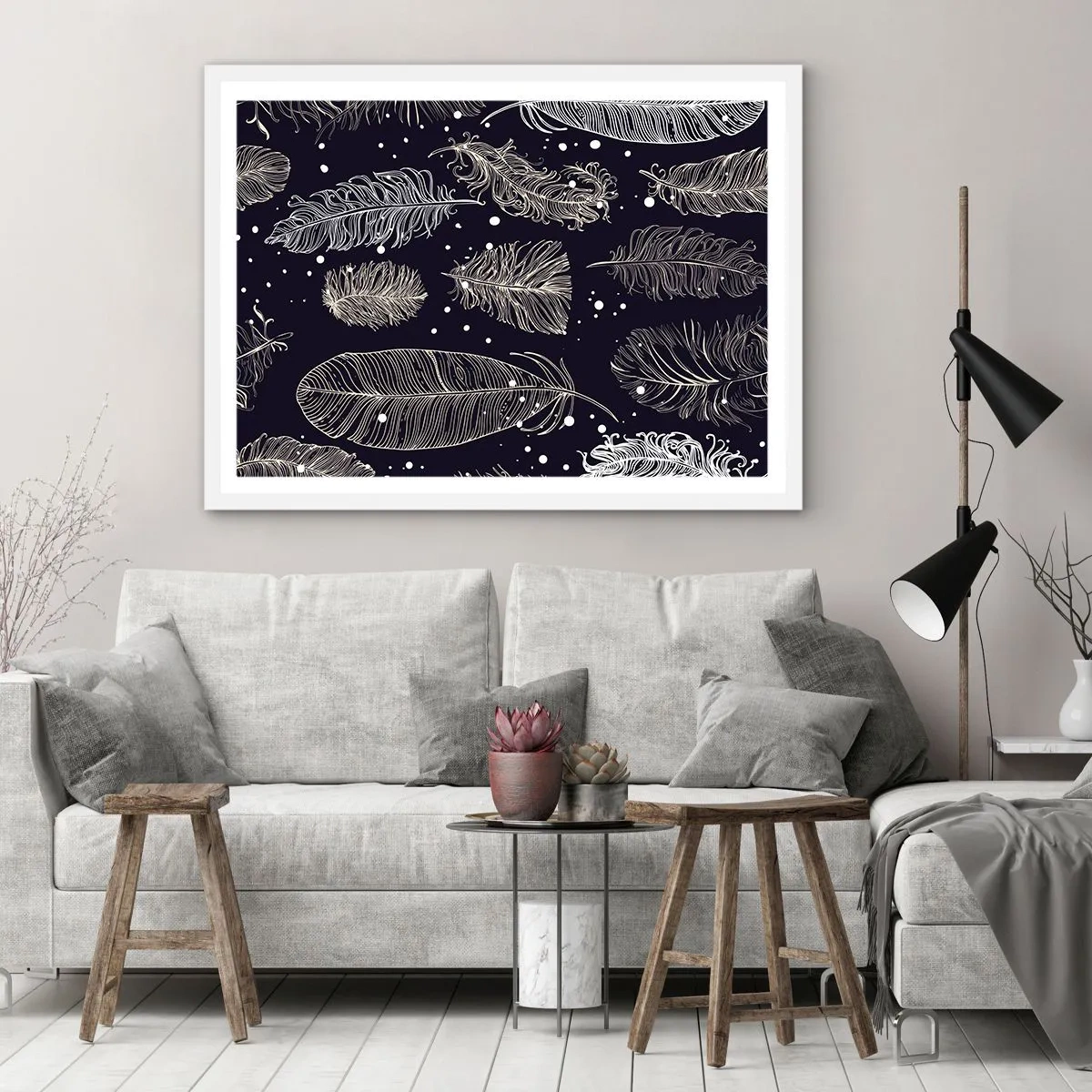 Poster in einem weißen Rahmen - Gefiederte Spitze - 70x50 cm