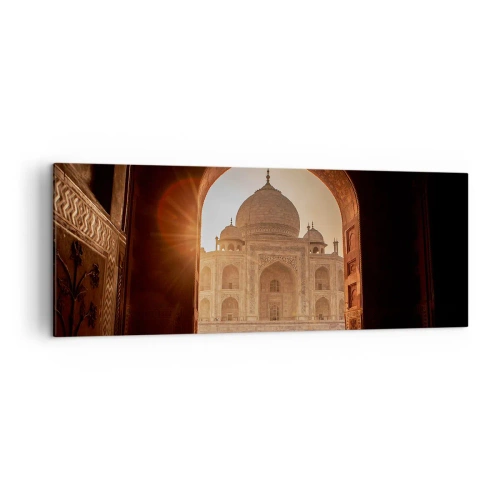Bild auf Leinwand - Leinwandbild - Taj Mahal im Sonnenlicht vom Torbogen aus gesehen - 140x50cm - Denkmal der überirdischen Liebe - Moderne Wanddekoration für Wohnzimmer und Schlafzimmer ARTTOR