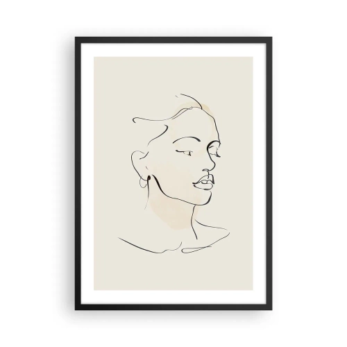Poster in einem schwarzem Rahmen - Porträt einer Frau im minimalistischen Line-Art-Stil - 50x70cm - Eine bestimmte Linie - Moderne Wanddekoration für Wohnzimmer und Schlafzimmer ARTTOR