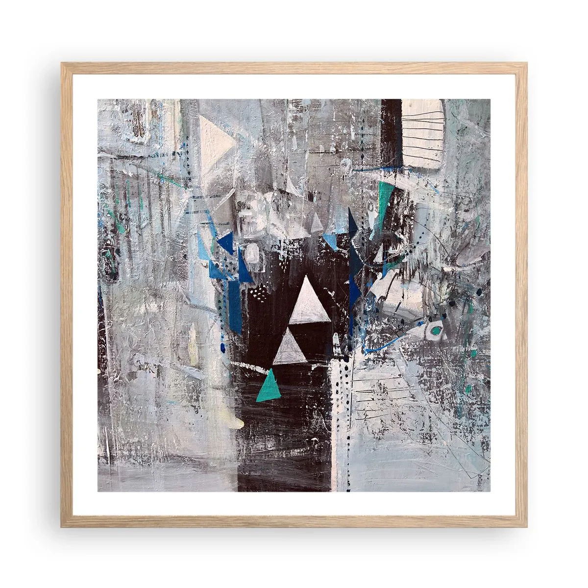 Poster in einem Rahmen aus heller Eiche - Überschreibende Reihenfolge der Dreiecke - 60x60 cm