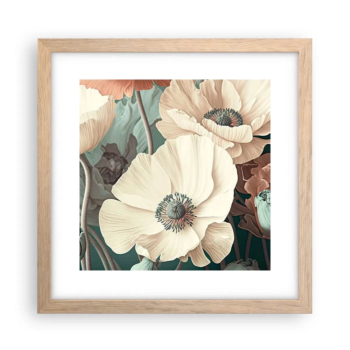 Poster in einem Rahmen aus heller Eiche - Flüstern von Mohnblumen - 30x30 cm