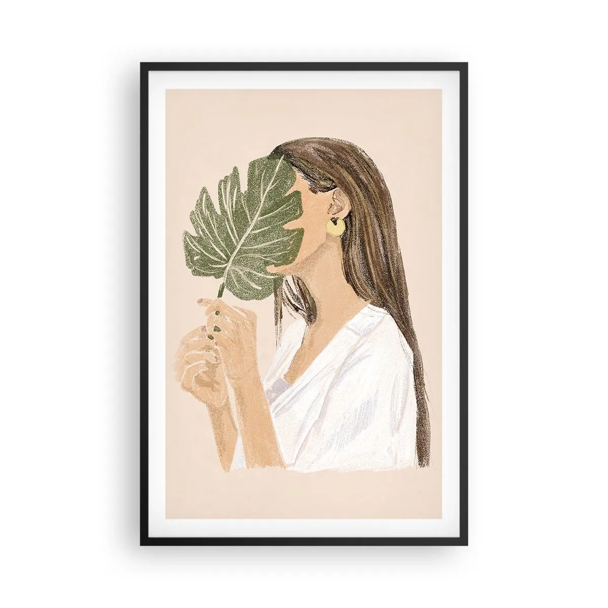 Poster in einem schwarzem Rahmen - Geheimnisvolles Porträt mit Fächer - 61x91 cm