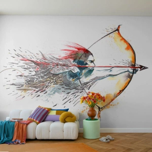 Fototapete Premium Canvas - Mythischer Krieger mit feurigem Bogen - Abstraktion, Schütze, Bogenschuss - 400x280 cm