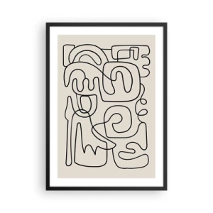 Poster in einem schwarzem Rahmen - Moderne Abstraktion in Form einer schwarzen Linie auf beigem Hintergrund - 50x70cm - Folge der Spur - Moderne Wanddekoration für Wohnzimmer und Schlafzimmer ARTTOR