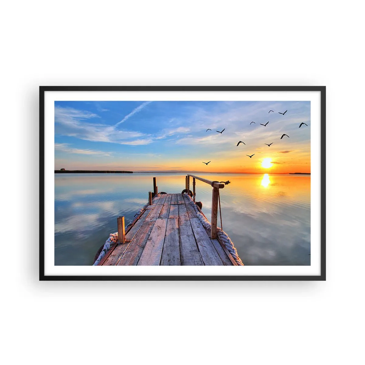 Poster in einem schwarzem Rahmen - Lauf direkt der Sonne entgegen - 91x61 cm