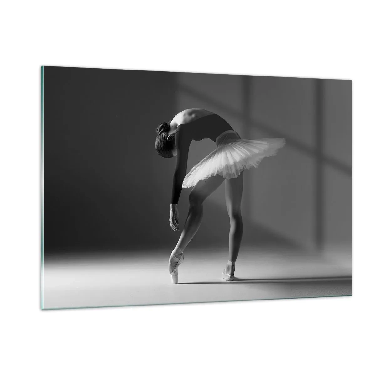 Glasbild - Bild auf glas - Schwarz-weiße Silhouette einer Ballerina in anmutiger Pose - 120x80cm - Bella Ballerina - Moderne Wanddekoration für Wohnzimmer und Schlafzimmer ARTTOR