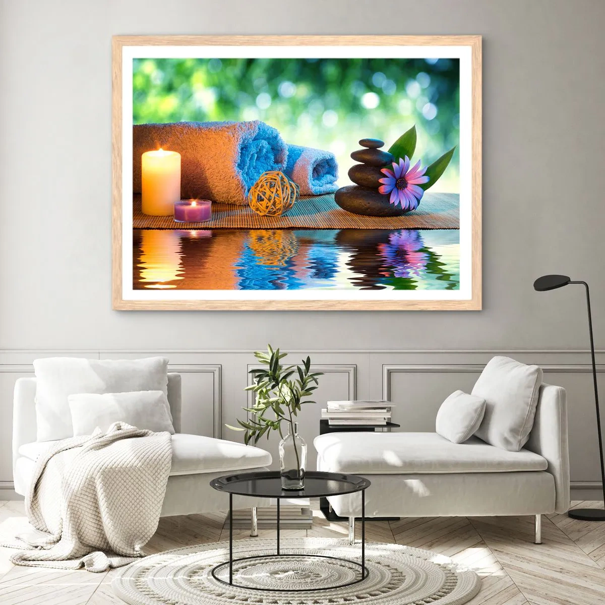 Poster in einem Rahmen aus heller Eiche - Zeit für den Körper - 70x50 cm