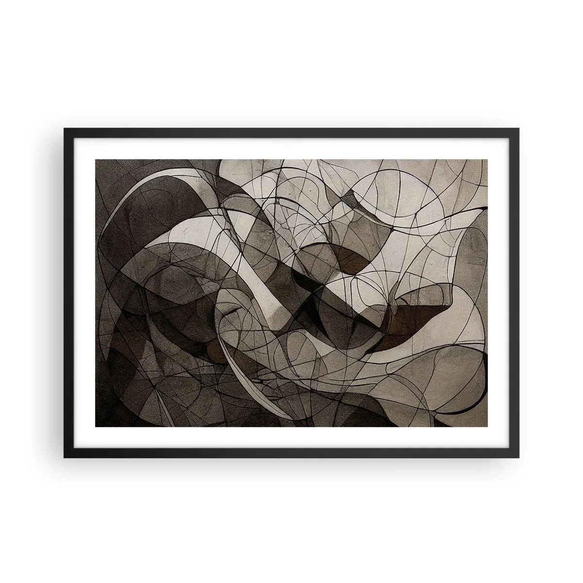 Poster in einem schwarzem Rahmen - Abstraktes Muster in Braun- und Erdtönen - 70x50cm - Zirkulation von Erdfarben - Moderne Wanddekoration für Wohnzimmer und Schlafzimmer ARTTOR