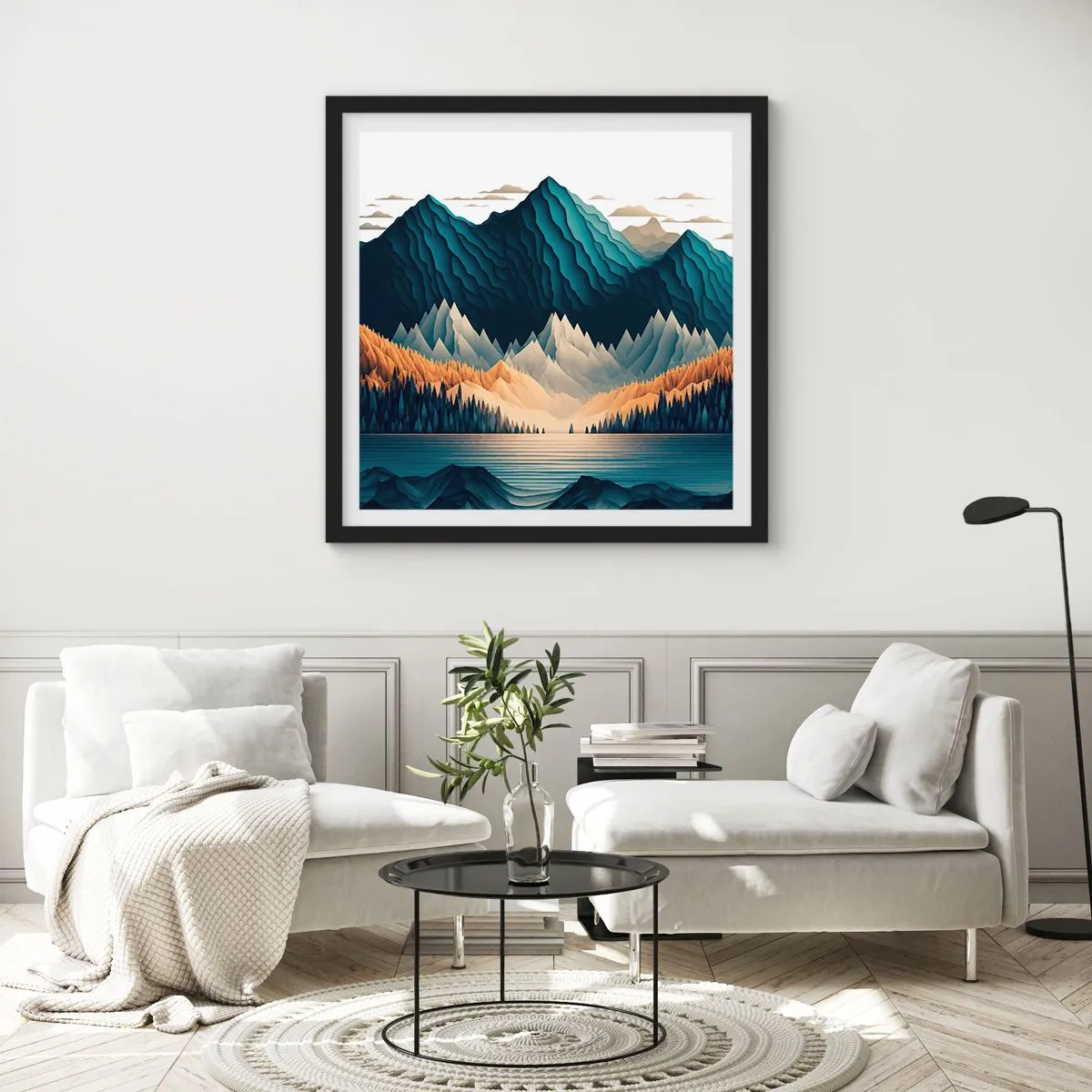Poster in einem schwarzem Rahmen - Perfekte Berglandschaft - 30x30 cm