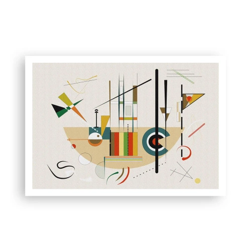 Poster - Bunte Abstraktion mit geometrischen Formen - 100x70cm - Und die Welt lacht - Moderne Wanddekoration für Wohnzimmer und Schlafzimmer ARTTOR