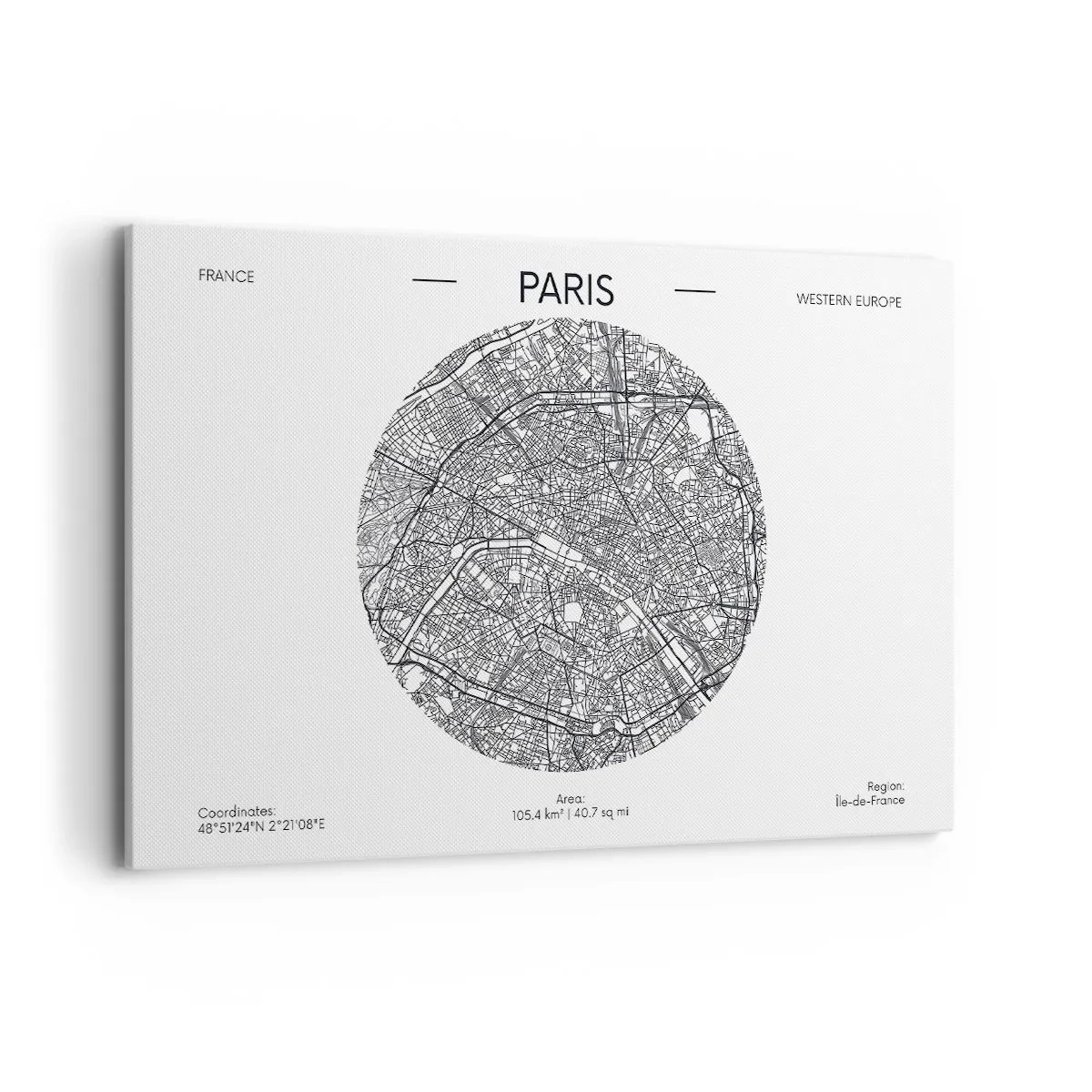 Bild auf Leinwand - Leinwandbild - Karte von Paris im minimalistischen Stil - 120x80cm - Anatomie von Paris - Moderne Wanddekoration für Wohnzimmer und Schlafzimmer ARTTOR