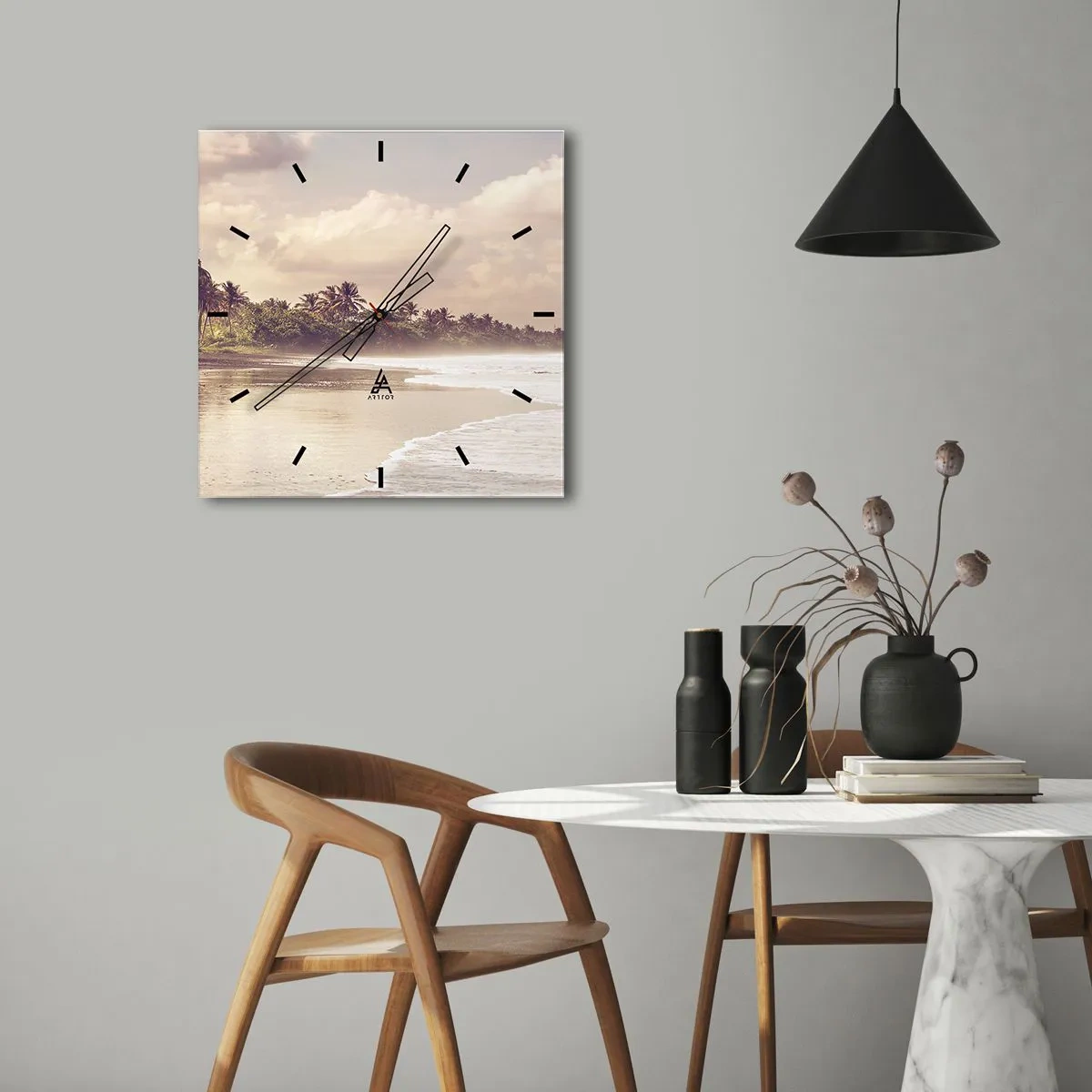 Wanduhr - Glasuhr - Die Liebkosung der Wellen - 40x40 cm